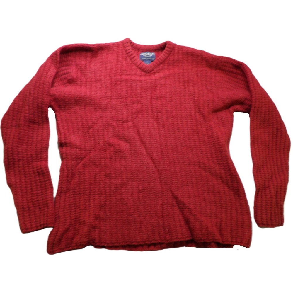 VTG 90s American Eagle Outfitters Men V-Neck Sweater Red 100% Wool Heavy L Retro